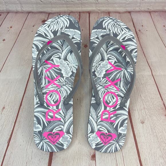 Roxy Melon III Gray Pink Floral Flip Flops Sandals Women’s Size 10 - Picture 8 of 11